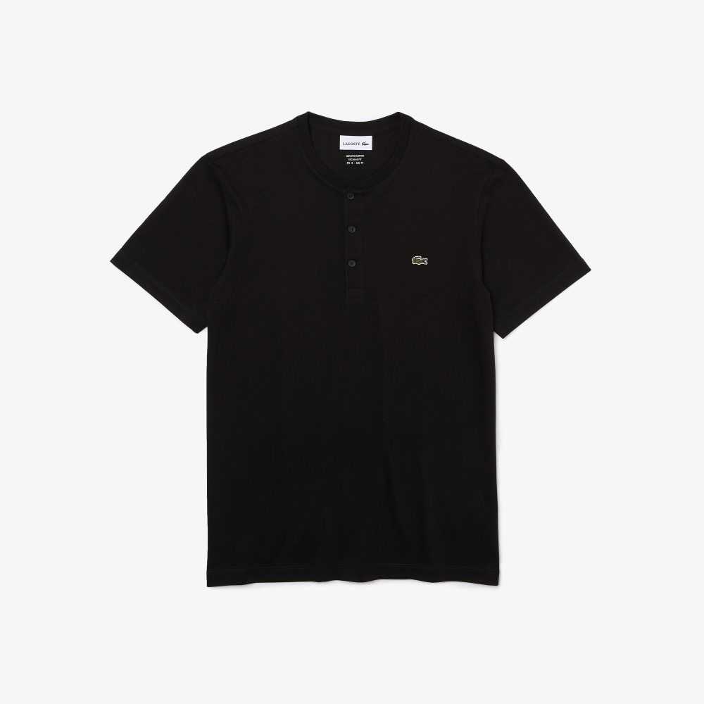 Black Lacoste Henley Neck Pima Cotton Jersey T-Shirt | EWYJMC-283