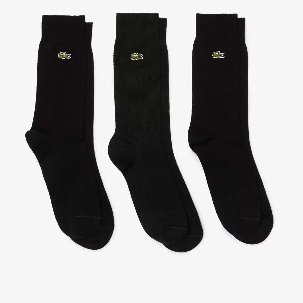 Black Lacoste High-Cut Cotton Pique Socks 3-Pack | YEBRTF-658