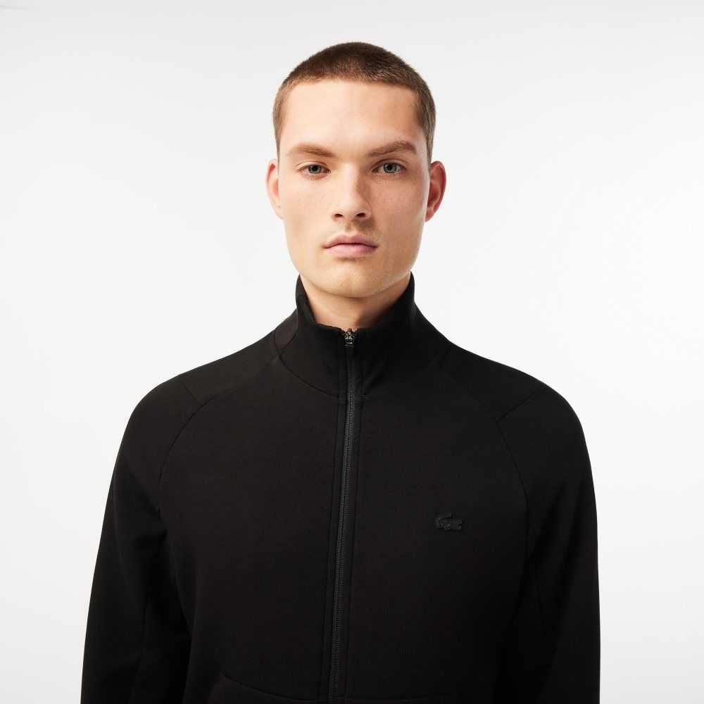 Black Lacoste High-Neck Cotton Blend Zip Sweatshirt | CMULDS-145