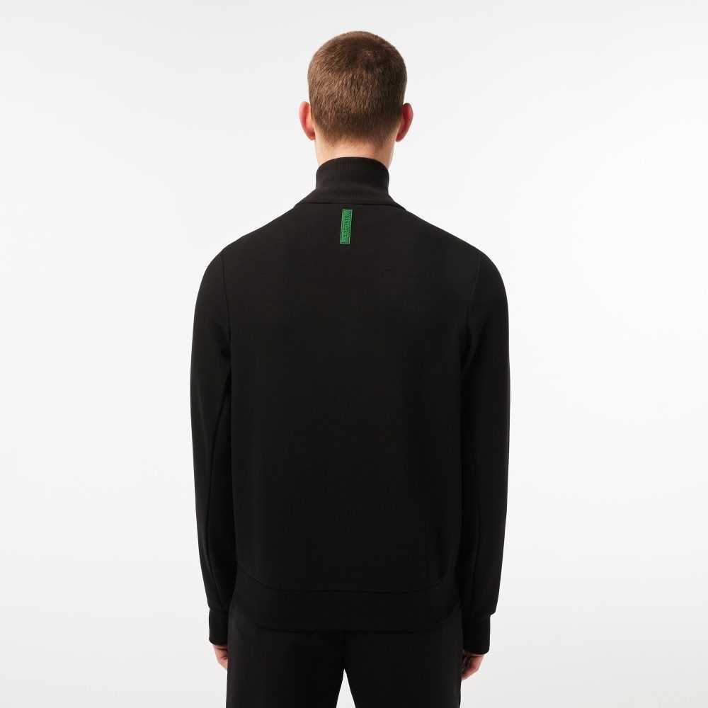 Black Lacoste High-Neck Cotton Blend Zip Sweatshirt | CMULDS-145