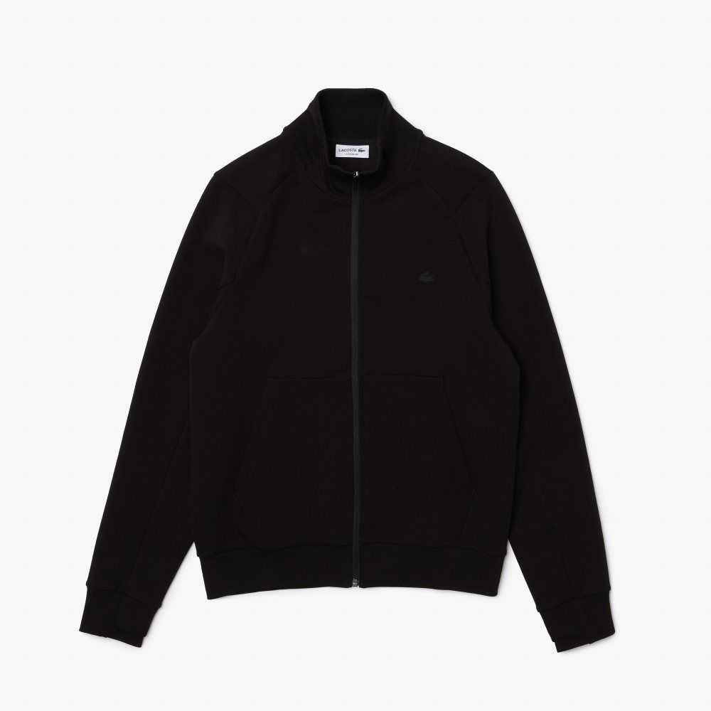 Black Lacoste High-Neck Cotton Blend Zip Sweatshirt | CMULDS-145