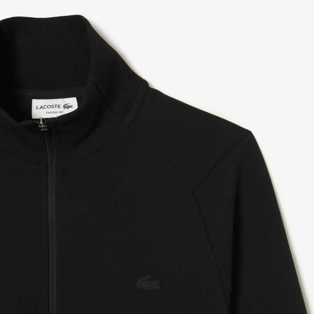 Black Lacoste High-Neck Cotton Blend Zip Sweatshirt | CMULDS-145