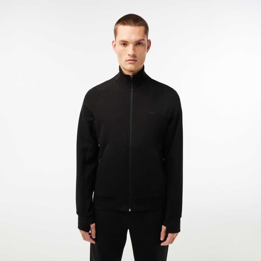 Black Lacoste High-Neck Cotton Blend Zip Sweatshirt | CMULDS-145