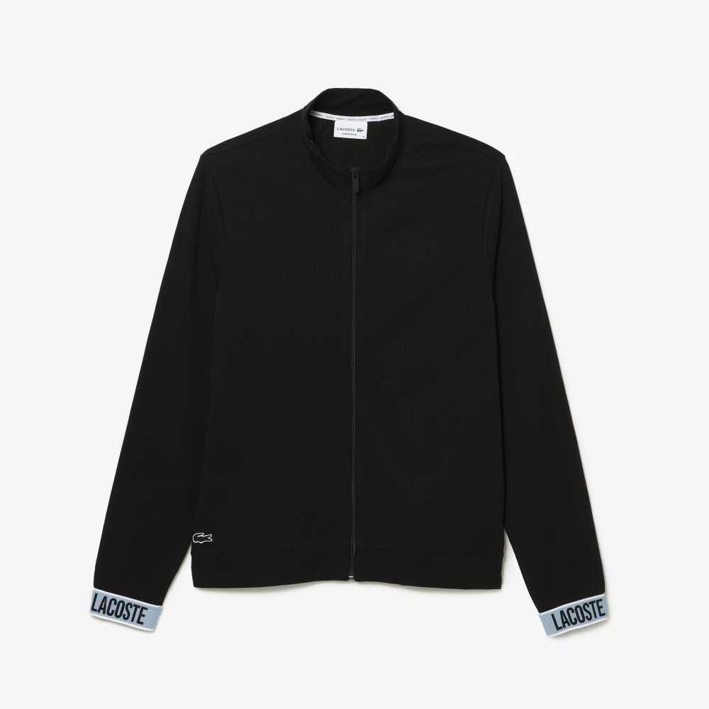 Black Lacoste High-Neck Organic Cotton Zip Sweatshirt | NVDEFK-127