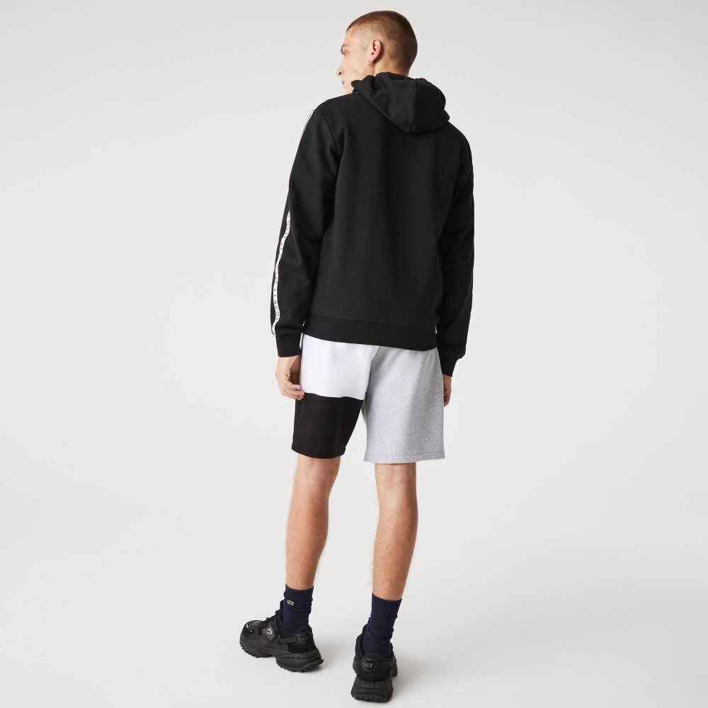 Black Lacoste Hooded Colorblock Lettered Fleece Zip Sweatshirt | LTRSOX-387