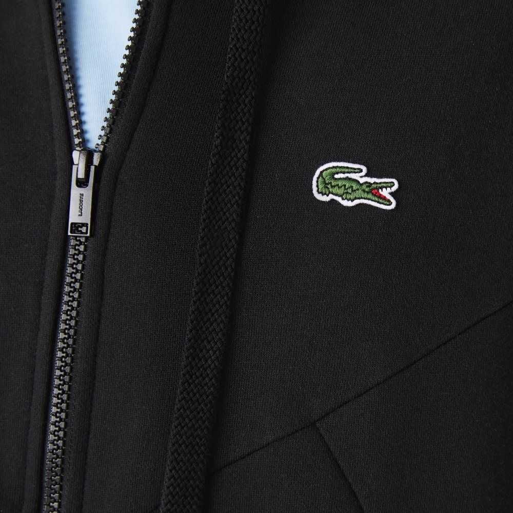 Black Lacoste Hooded Colorblock Lettered Fleece Zip Sweatshirt | LTRSOX-387