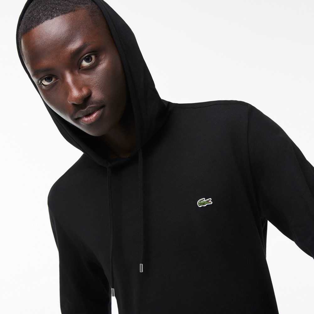 Black Lacoste Hooded Cotton Jersey Sweatshirt | TCHFXQ-357