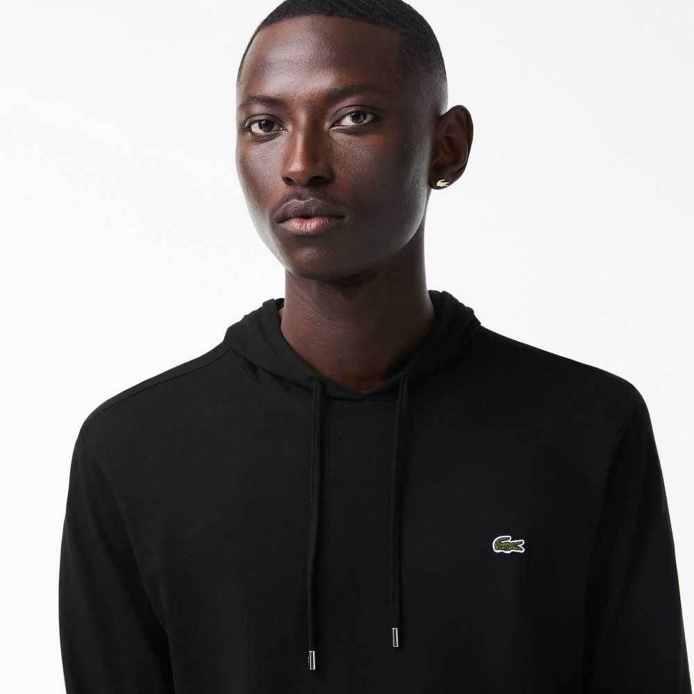 Black Lacoste Hooded Cotton Jersey Sweatshirt | TCHFXQ-357