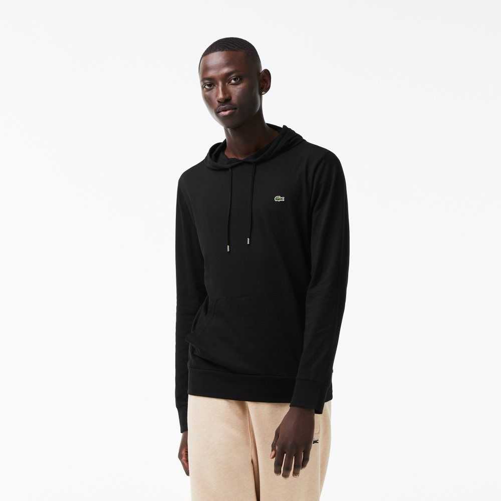 Black Lacoste Hooded Cotton Jersey Sweatshirt | TCHFXQ-357