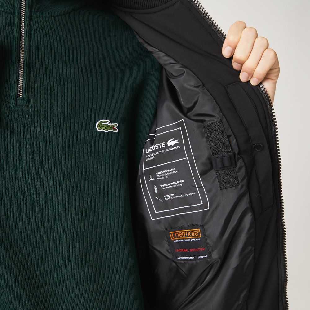 Black Lacoste Insulated Padded Bomber Jacket | ZLXUQO-359