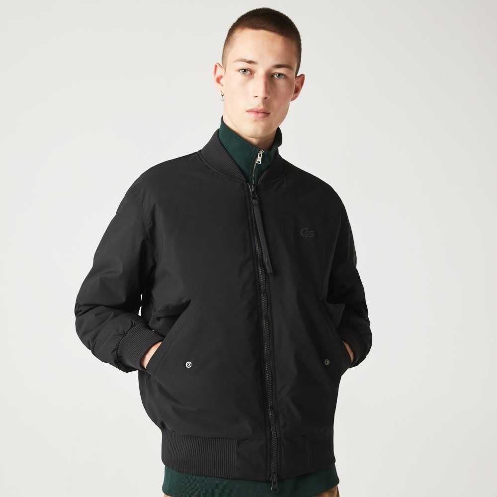 Black Lacoste Insulated Padded Bomber Jacket | ZLXUQO-359