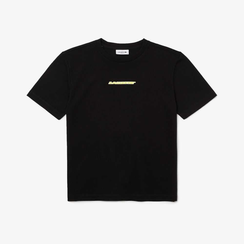 Black Lacoste Jersey Contrast Print T-Shirt | FILPDA-841