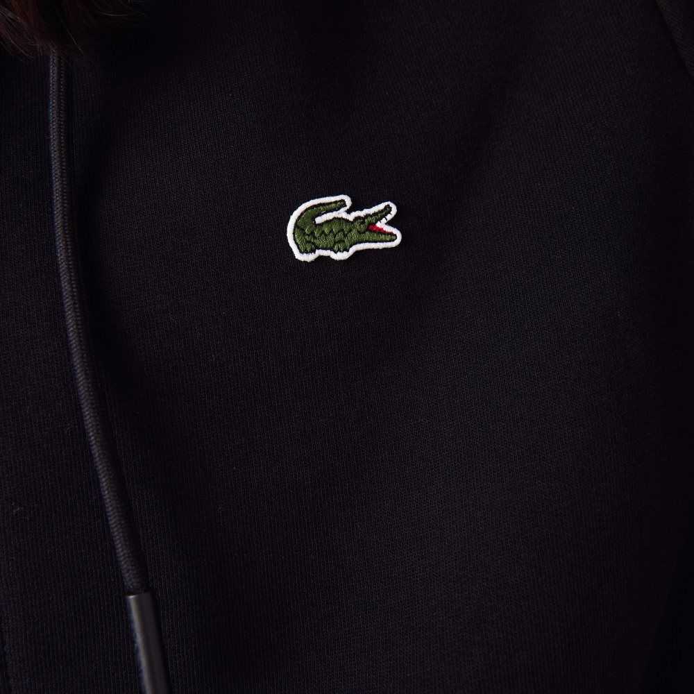 Black Lacoste Kangaroo Pocket Fleece Zipped Sweatshirt | LSQTFB-019