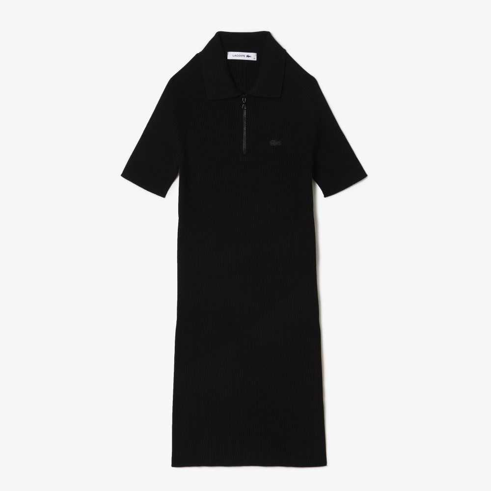 Black Lacoste Knit Polo Dress | DQTPMK-281