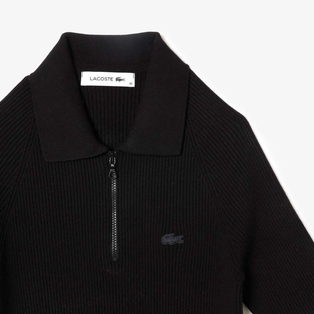 Black Lacoste Knit Polo Dress | DQTPMK-281