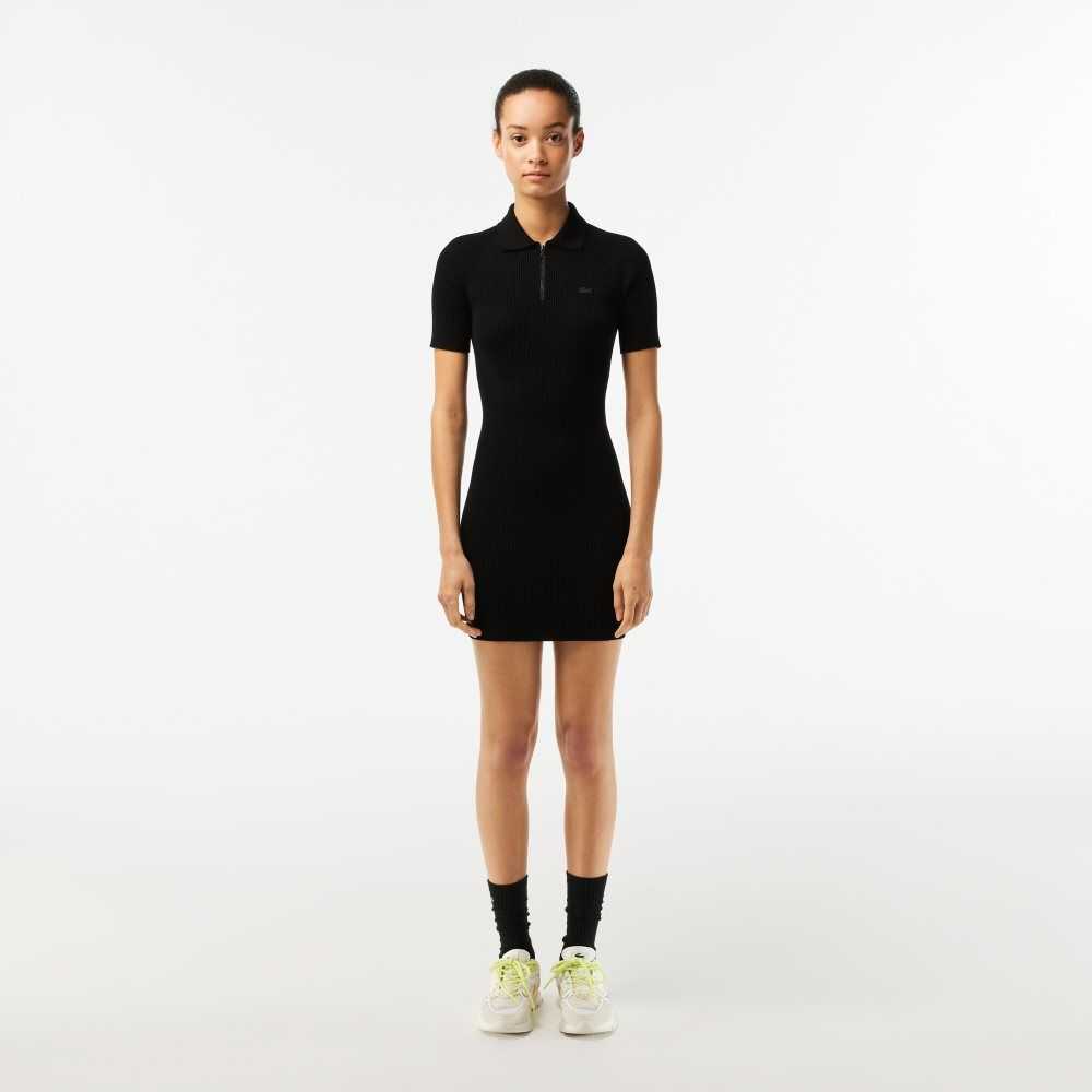 Black Lacoste Knit Polo Dress | DQTPMK-281