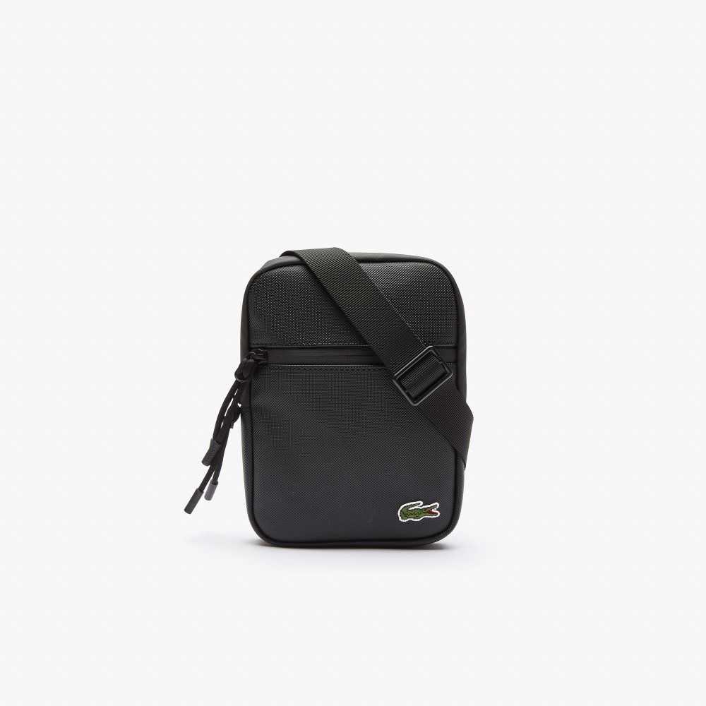 Black Lacoste LCST Coated Canvas Small Flat Crossbody Bag | QEKFZI-594