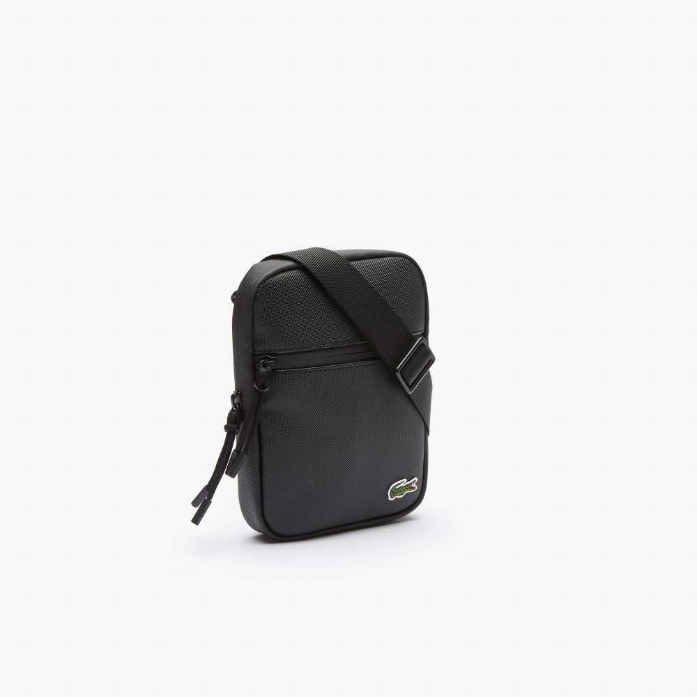 Black Lacoste LCST Coated Canvas Small Flat Crossbody Bag | QEKFZI-594