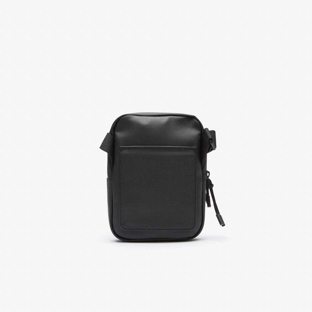 Black Lacoste LCST Coated Canvas Small Flat Crossbody Bag | QEKFZI-594