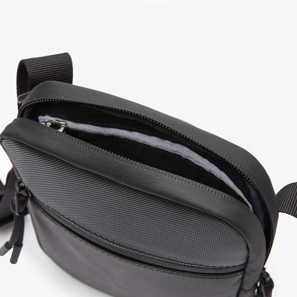 Black Lacoste LCST Coated Canvas Small Flat Crossbody Bag | QEKFZI-594