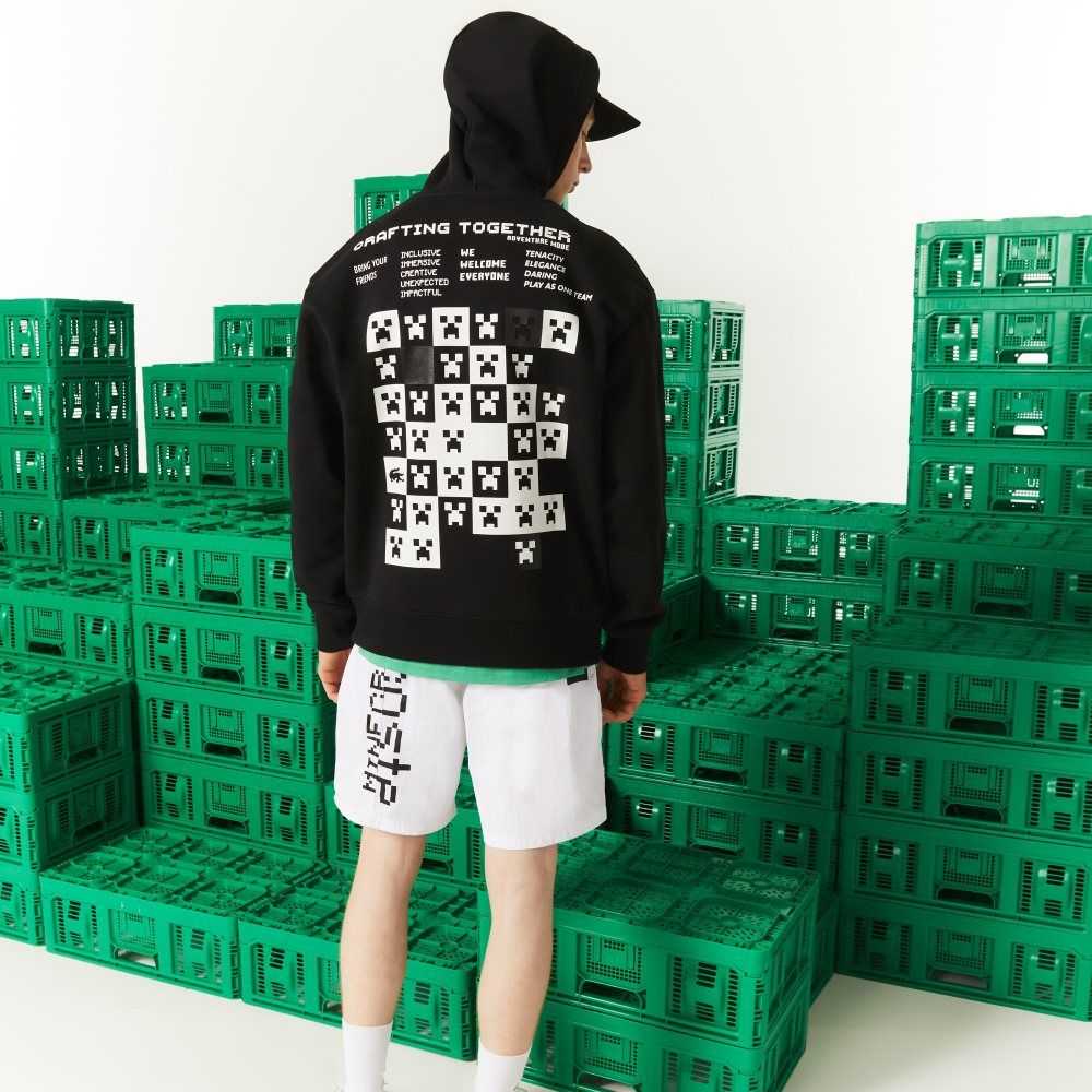 Black Lacoste LIVE x Minecraft Loose Fit Fleece Hoodie | FTOILS-035