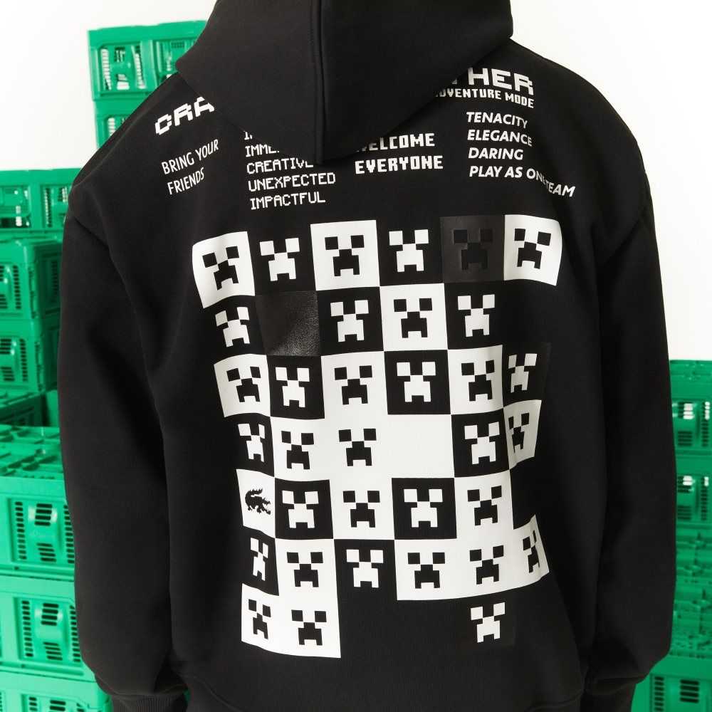 Black Lacoste LIVE x Minecraft Loose Fit Fleece Hoodie | FTOILS-035