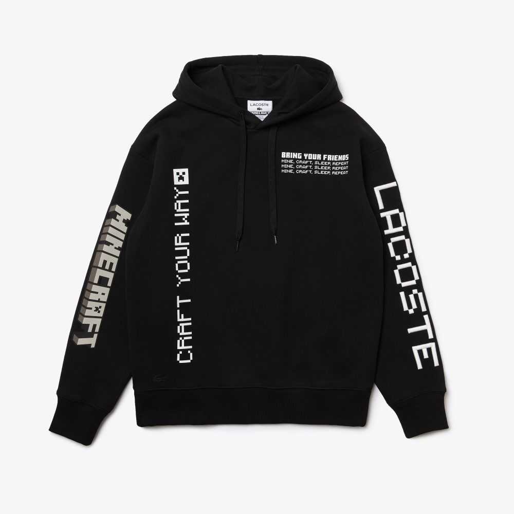 Black Lacoste LIVE x Minecraft Loose Fit Fleece Hoodie | FTOILS-035