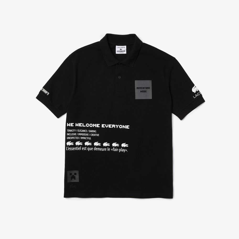 Black Lacoste LIVE x Minecraft Loose Fit Organic Cotton Polo | JEUSCQ-936