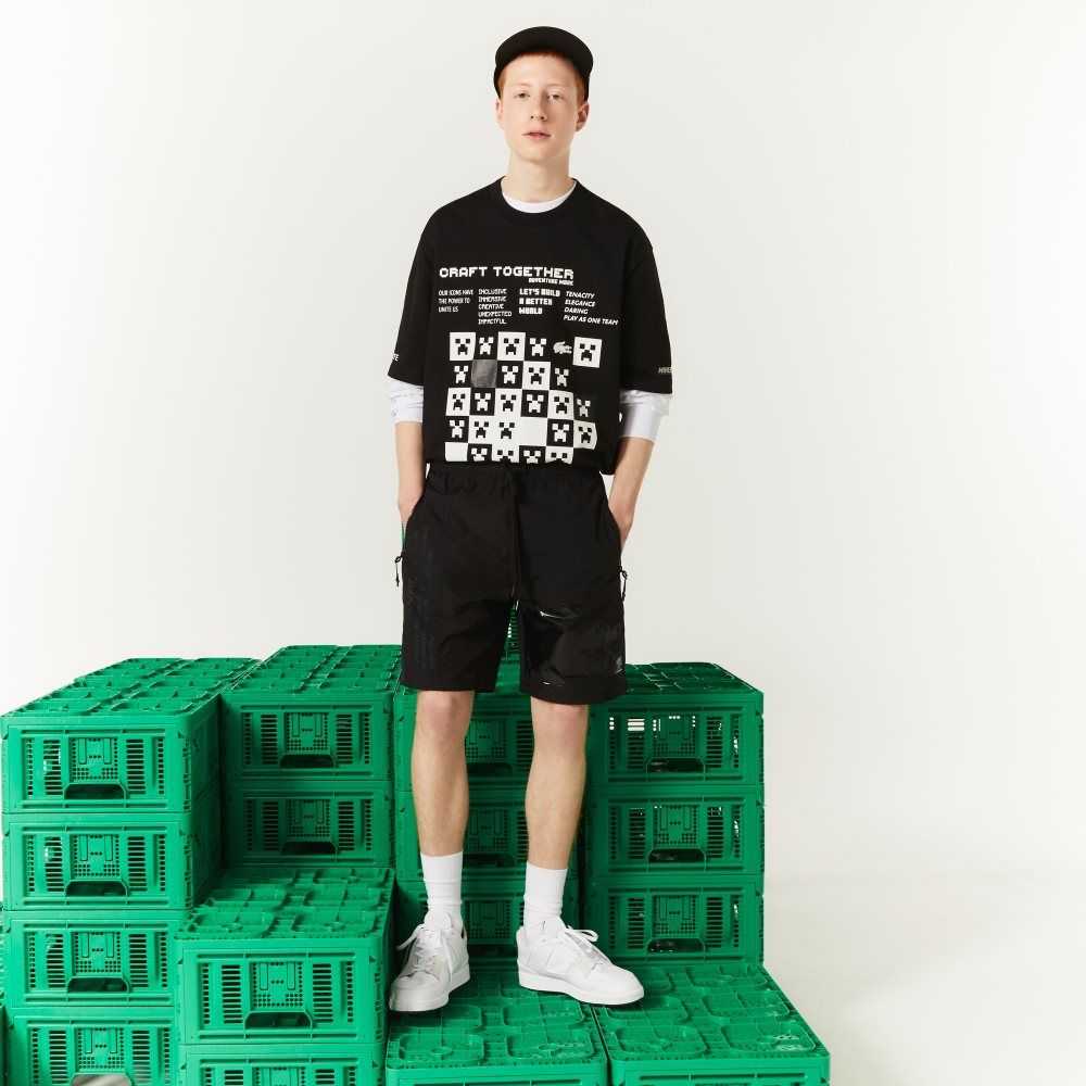 Black Lacoste LIVE x Minecraft Nylon Bermuda Shorts | EYSJXN-710