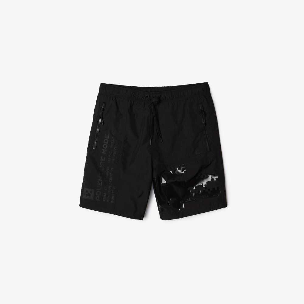 Black Lacoste LIVE x Minecraft Nylon Bermuda Shorts | EYSJXN-710