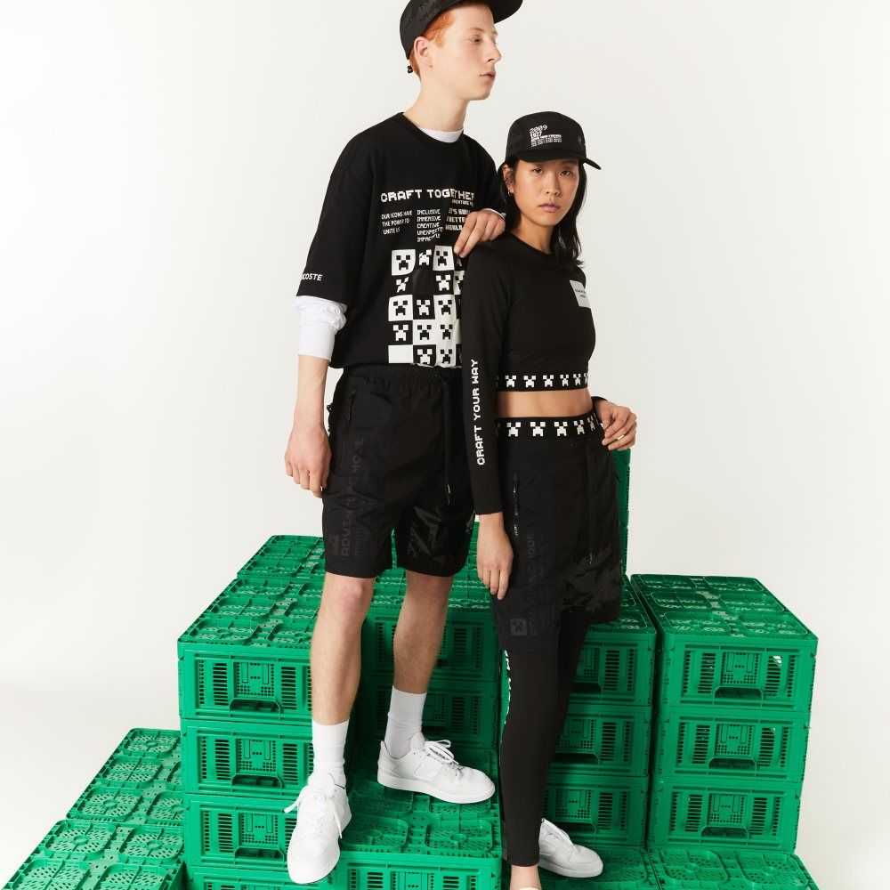 Black Lacoste LIVE x Minecraft Nylon Bermuda Shorts | EYSJXN-710