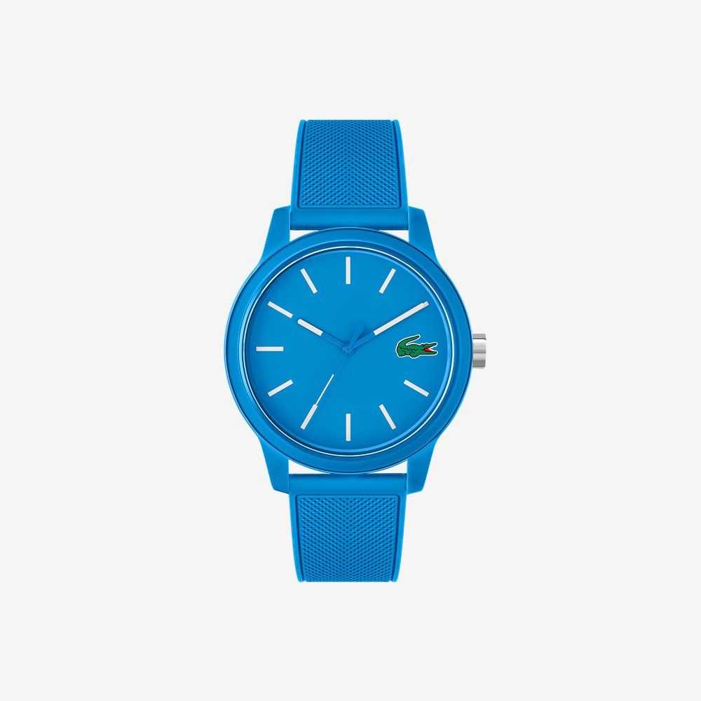 Black Lacoste L.12.12 3 Hands Blue Silicone Watch | POEVQL-957