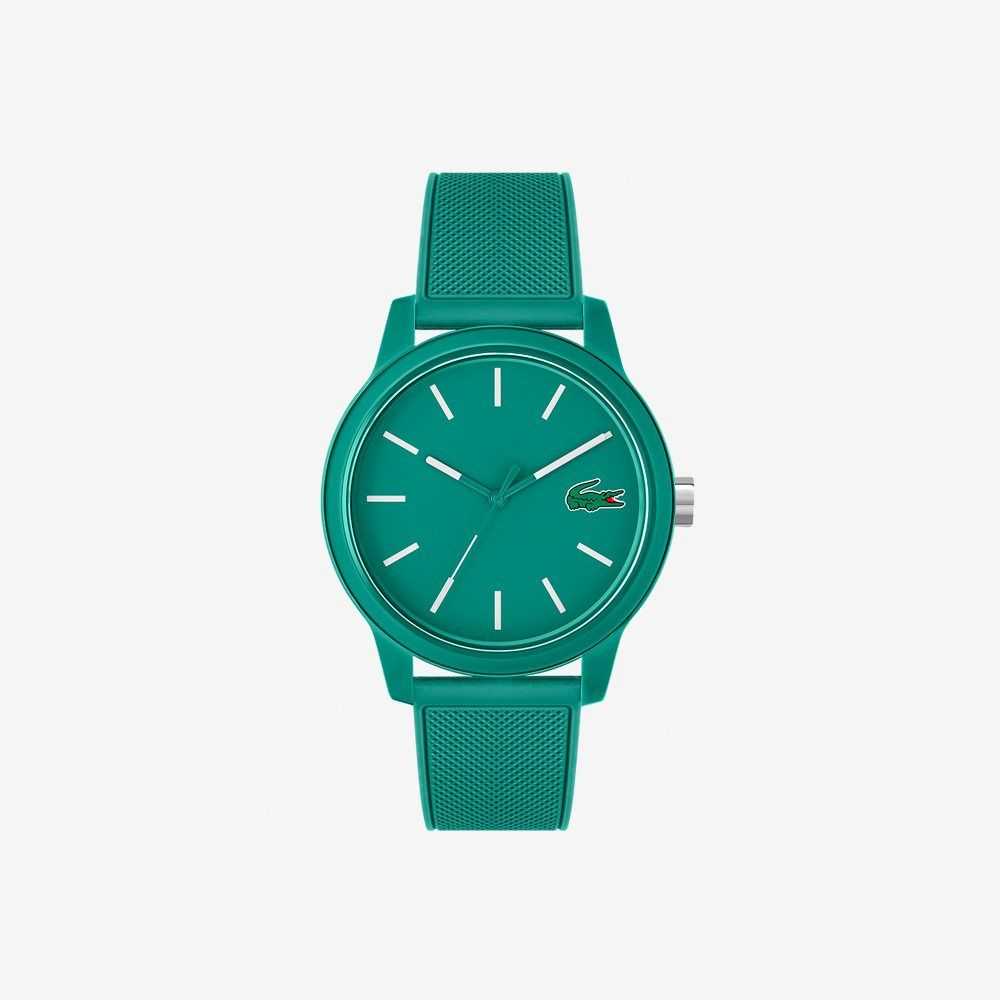 Black Lacoste L.12.12 3 Hands Green Silicone Watch | PJLNIV-798