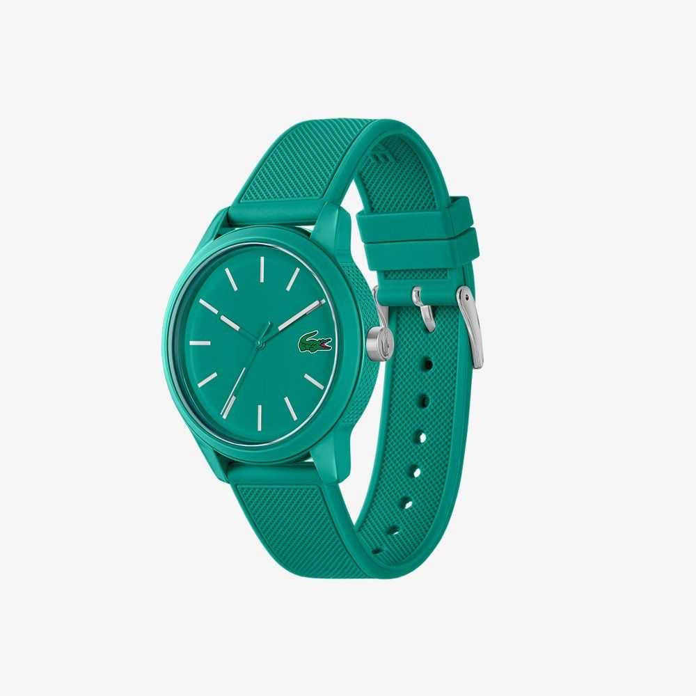 Black Lacoste L.12.12 3 Hands Green Silicone Watch | PJLNIV-798