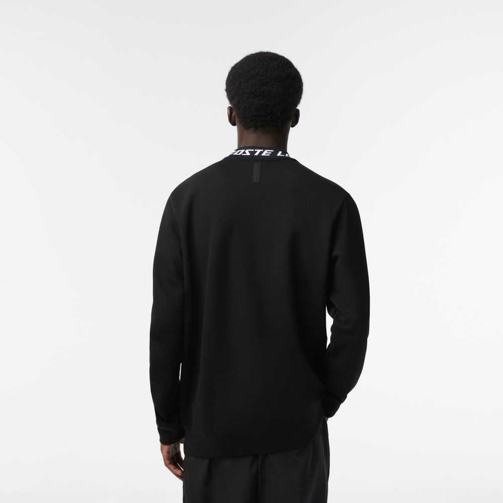 Black Lacoste Logo Collar Sweatshirt | MIKCLZ-360