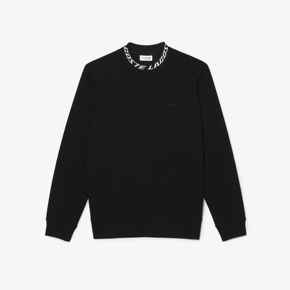 Black Lacoste Logo Collar Sweatshirt | MIKCLZ-360