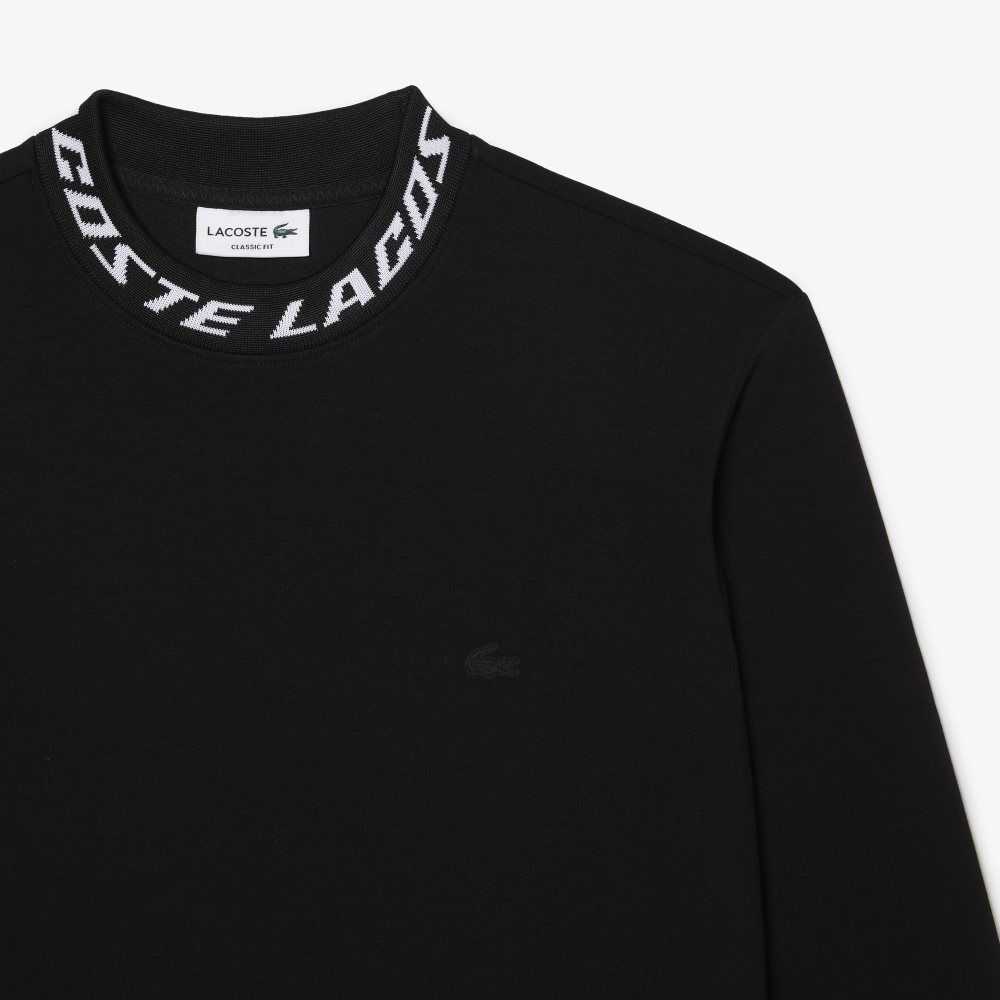 Black Lacoste Logo Collar Sweatshirt | MIKCLZ-360