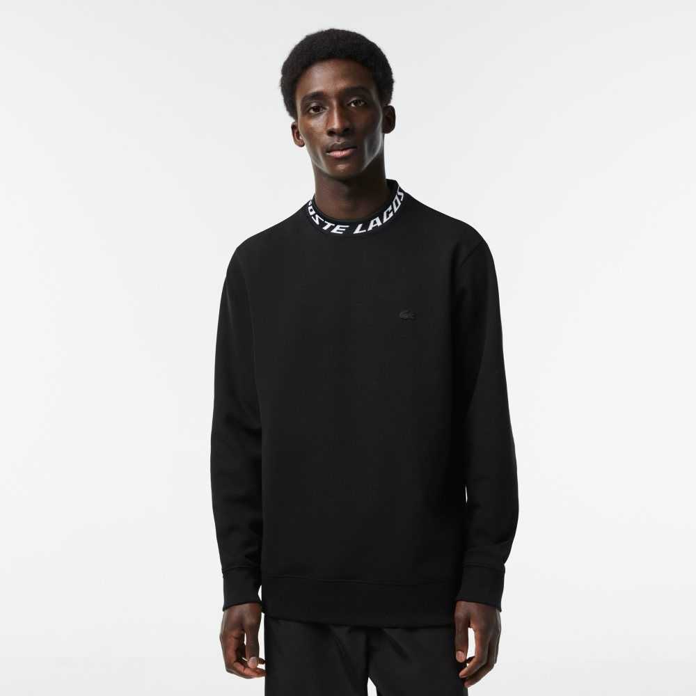 Black Lacoste Logo Collar Sweatshirt | MIKCLZ-360