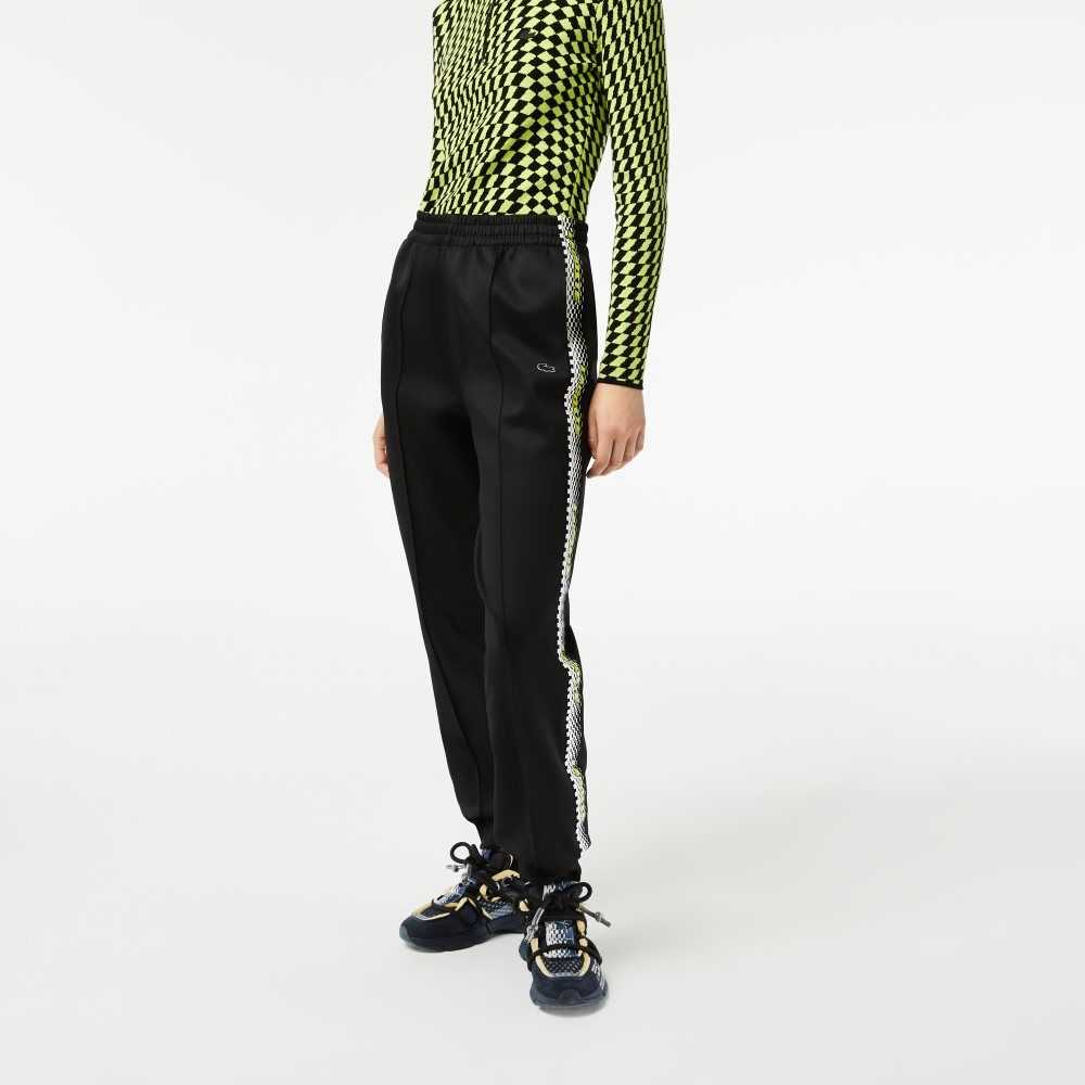 Black Lacoste Logo Stripe Track Pants | JSIPOE-306