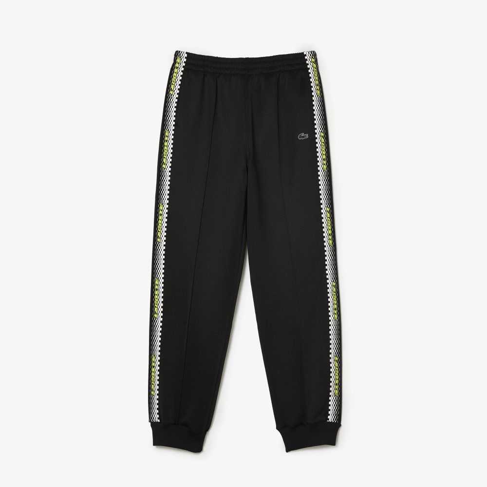 Black Lacoste Logo Stripe Track Pants | JSIPOE-306