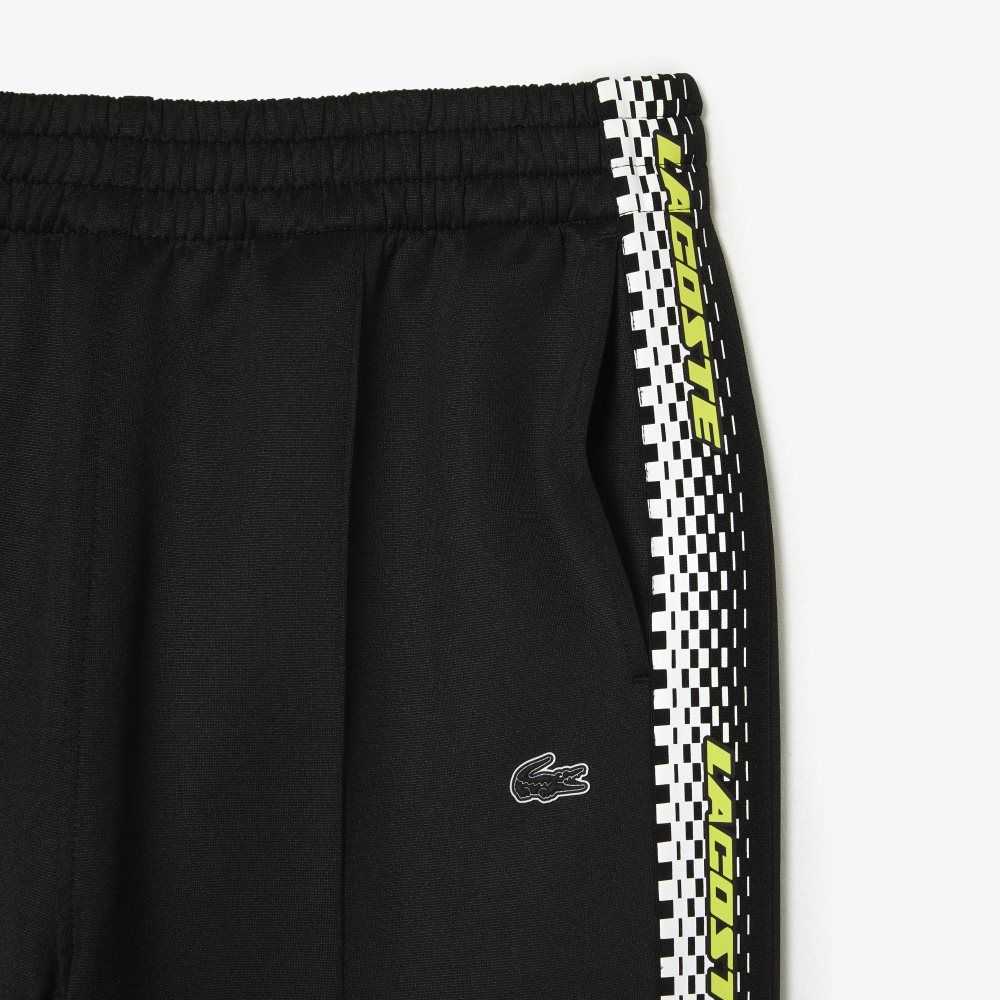 Black Lacoste Logo Stripe Track Pants | JSIPOE-306