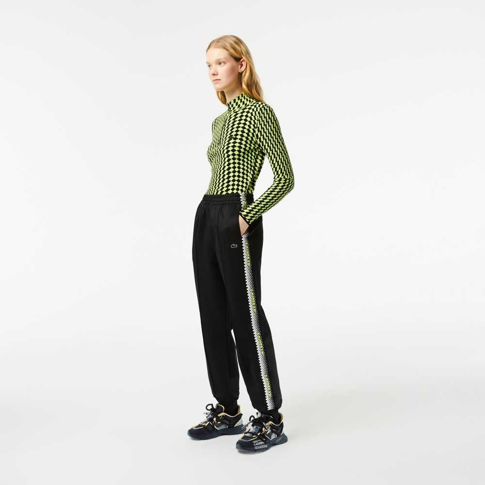 Black Lacoste Logo Stripe Track Pants | JSIPOE-306