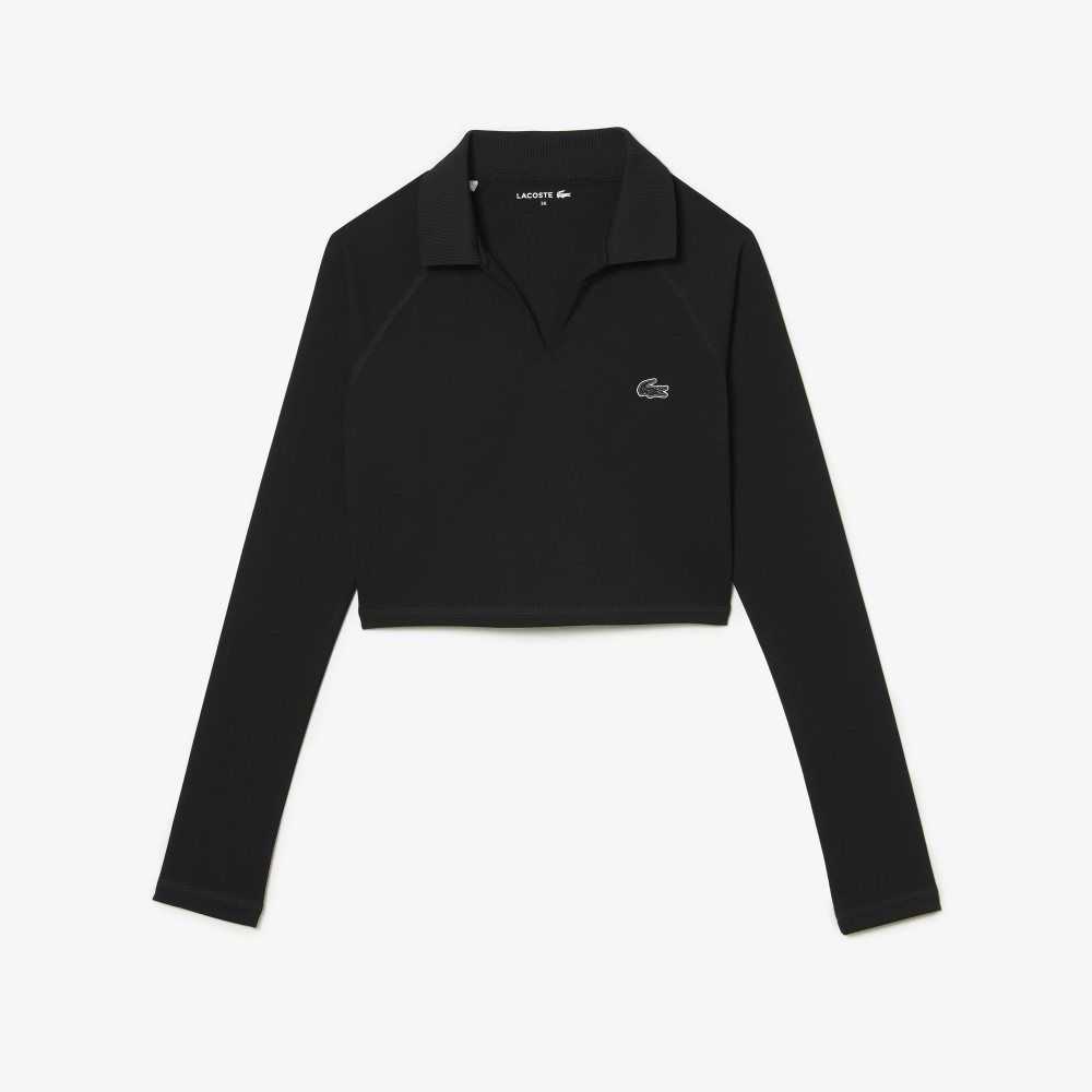 Black Lacoste Long Sleeve Recycled Polyamide Short Polo Shirt | VKZGLN-039