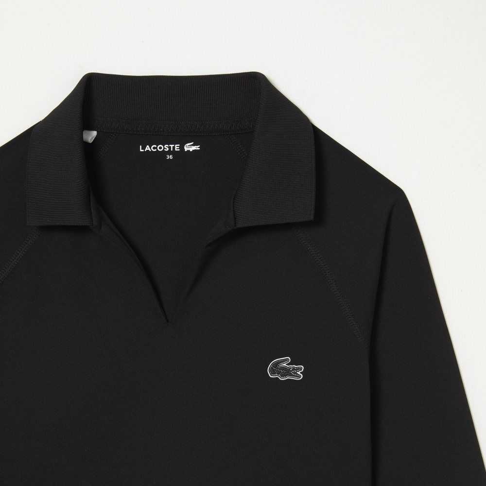 Black Lacoste Long Sleeve Recycled Polyamide Short Polo Shirt | VKZGLN-039