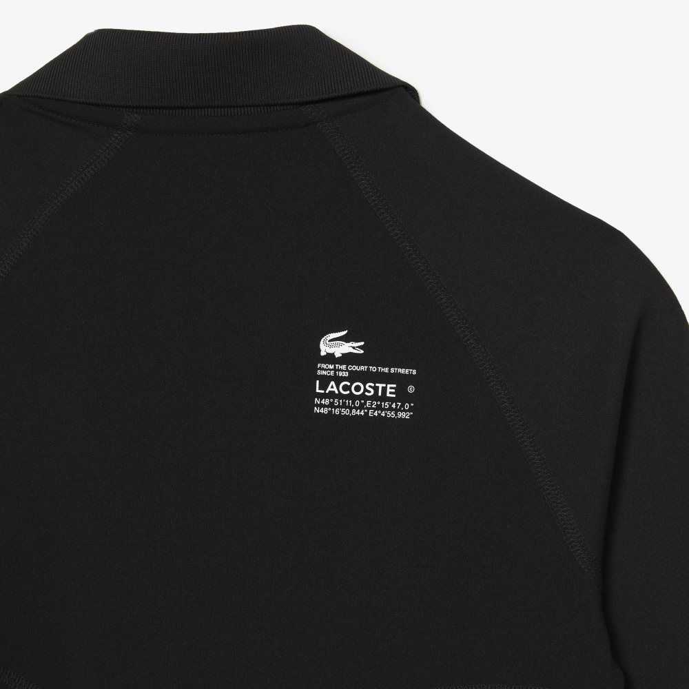 Black Lacoste Long Sleeve Recycled Polyamide Short Polo Shirt | VKZGLN-039