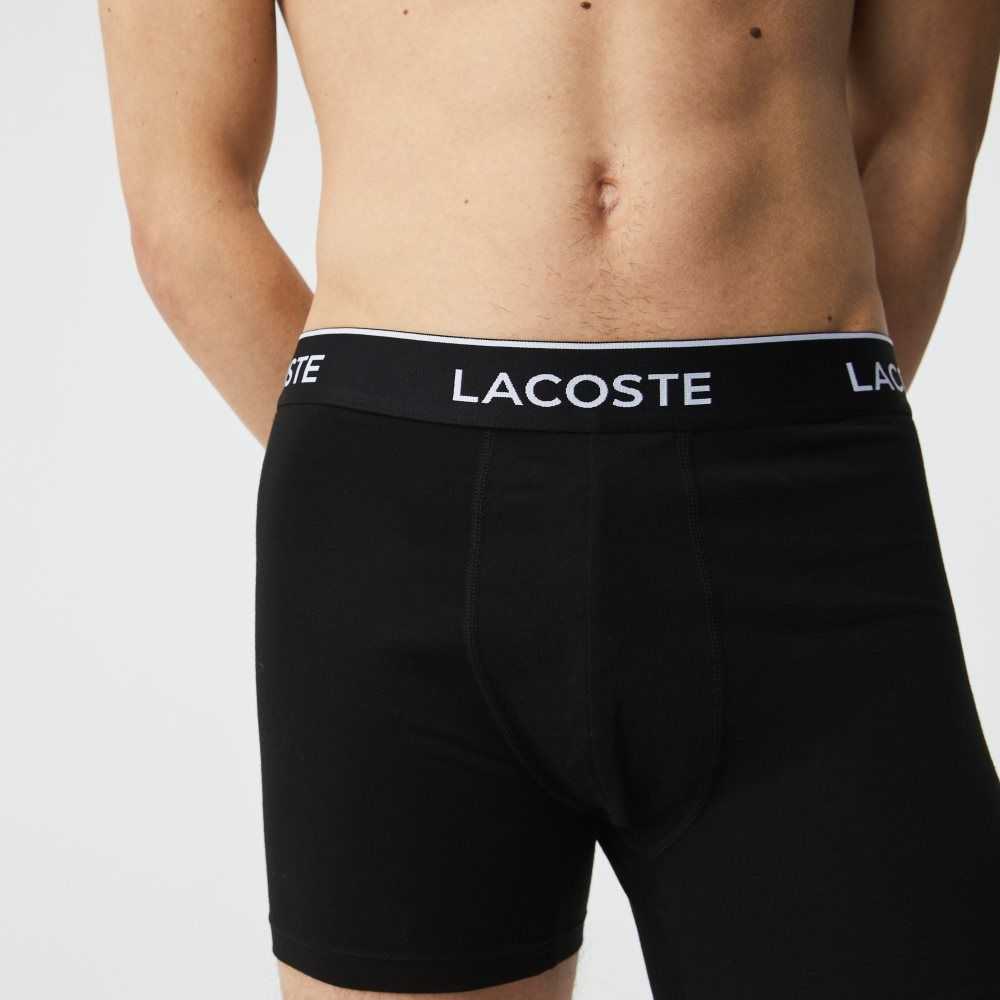 Black Lacoste Long Stretch Cotton Boxer Brief 3-Pack | OSNAUH-407