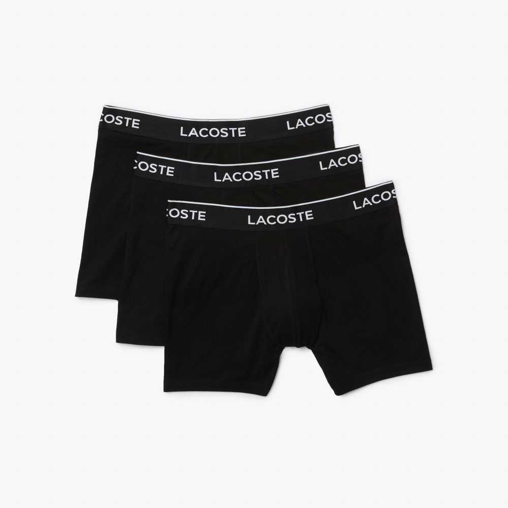 Black Lacoste Long Stretch Cotton Boxer Brief 3-Pack | OSNAUH-407