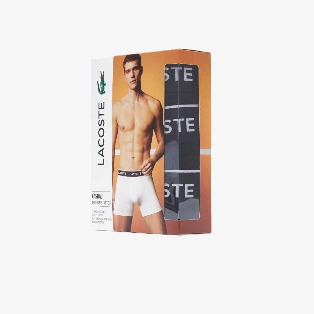 Black Lacoste Long Stretch Cotton Boxer Brief 3-Pack | OSNAUH-407