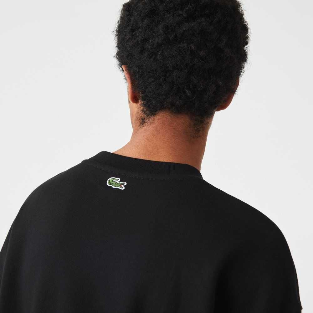 Black Lacoste Loose Fit Branded Monogram Print Sweatshirt | ODTPIW-380