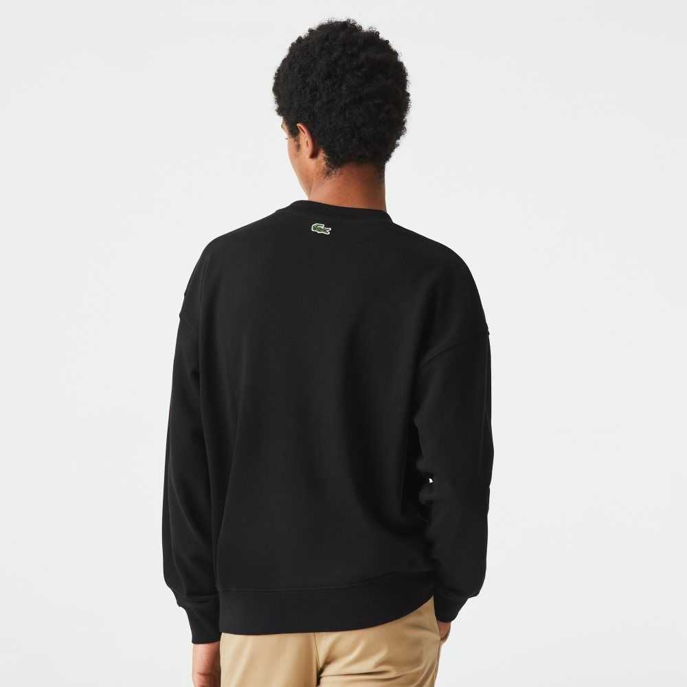 Black Lacoste Loose Fit Branded Monogram Print Sweatshirt | ODTPIW-380